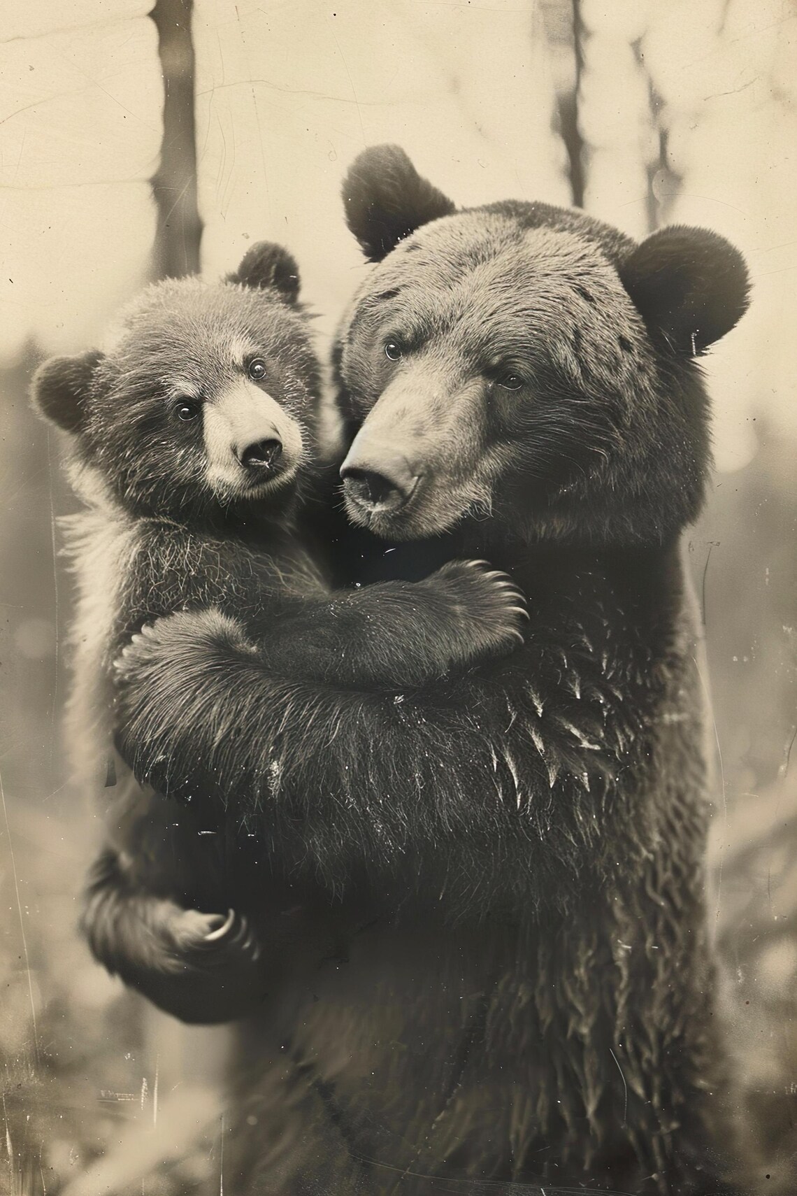 Mom and Baby Bear Vintage Animal Nursery Art Print