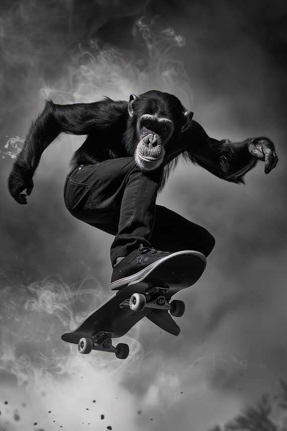Monkey Skateboarding Funny Animal Wall Art Monkey On Skateboard Funny Monkey Photo Funny Animal Photography Home Ai Art