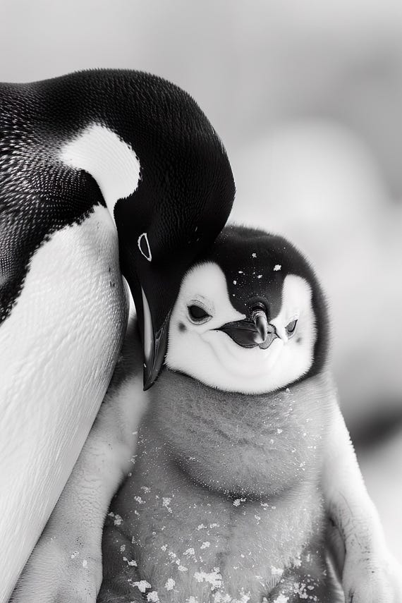 Mom Baby Penguin Cute Animal Wall Art Nursery Room Bedroom Prints Cute Vintage Style Animal Photo Mommy And Me Ai Art