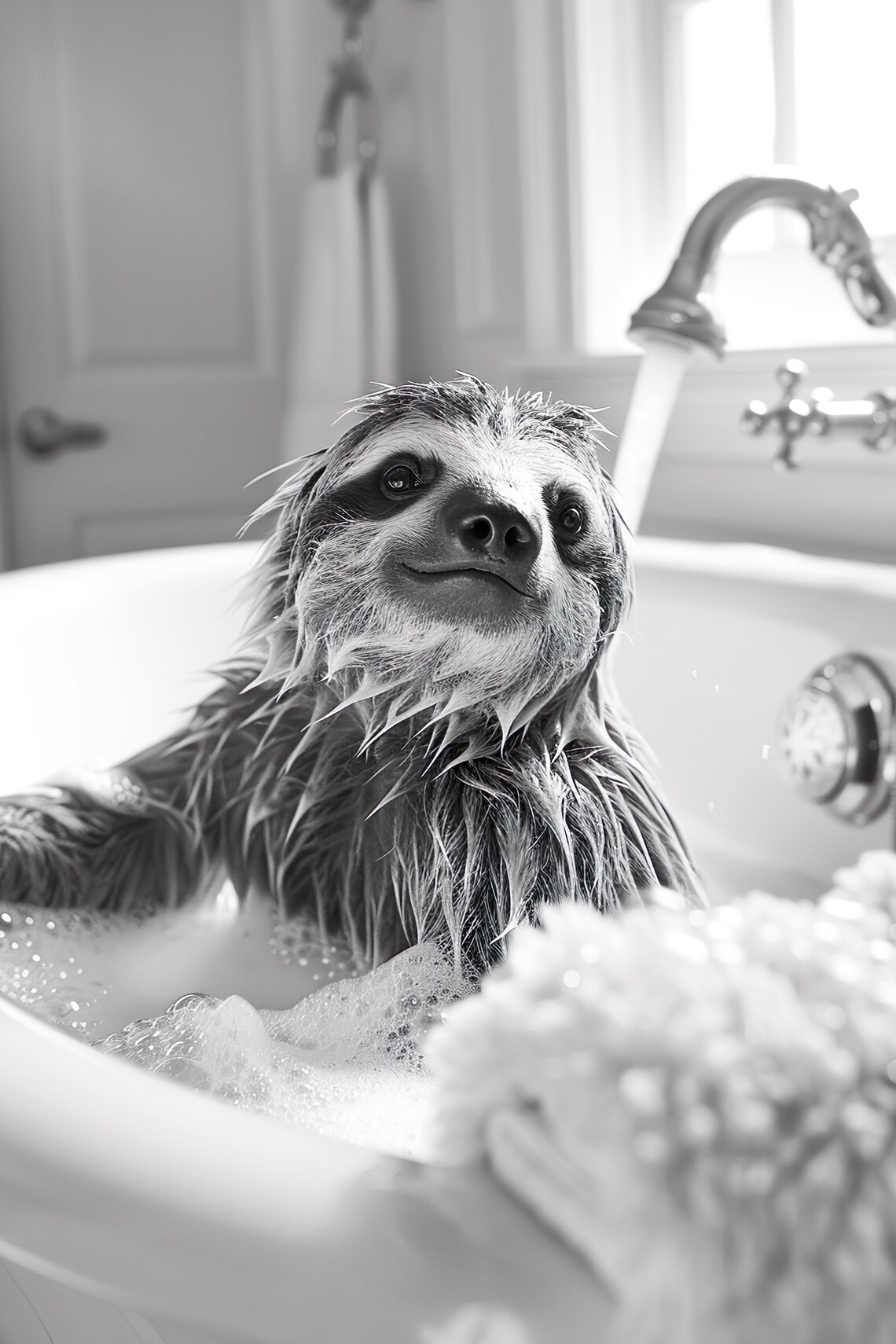 Sloth in the Bathtub Funny Animal Photo Poster