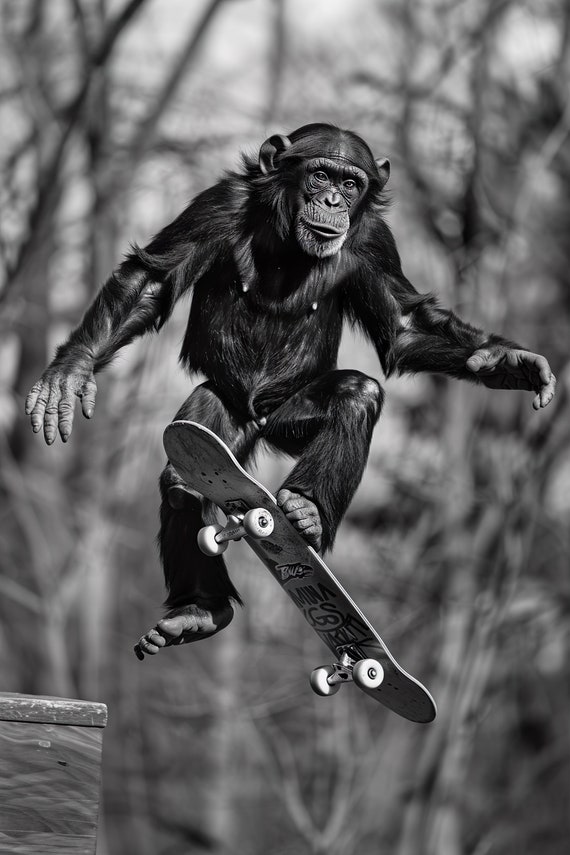 Monkey Skateboarding Funny Animal Wall Art Monkey On Skateboard Funny Monkey Photo Funny Animal Photography Home Ai Art