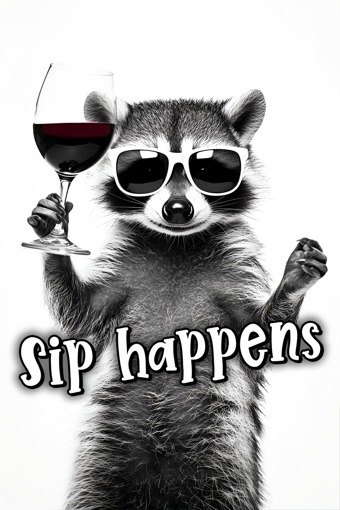 Raccoon With Sunglasses Sip Happens Funny Wine Quote Wall Art - Image 2