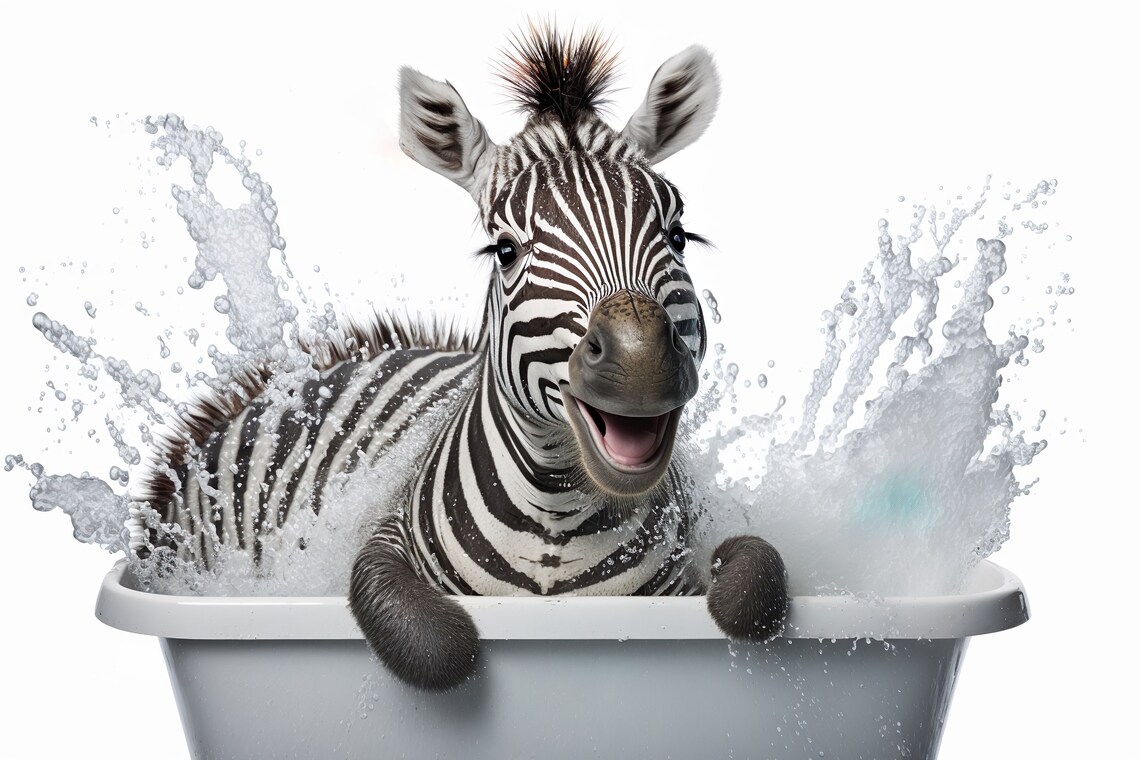 Cute Baby Zebra in the Bathtub Funny Animal Poster