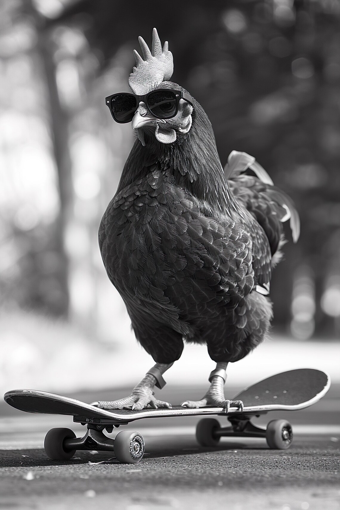 Cool Chicken Wearing Sunglasses Skateboarding Funny Photo Poster