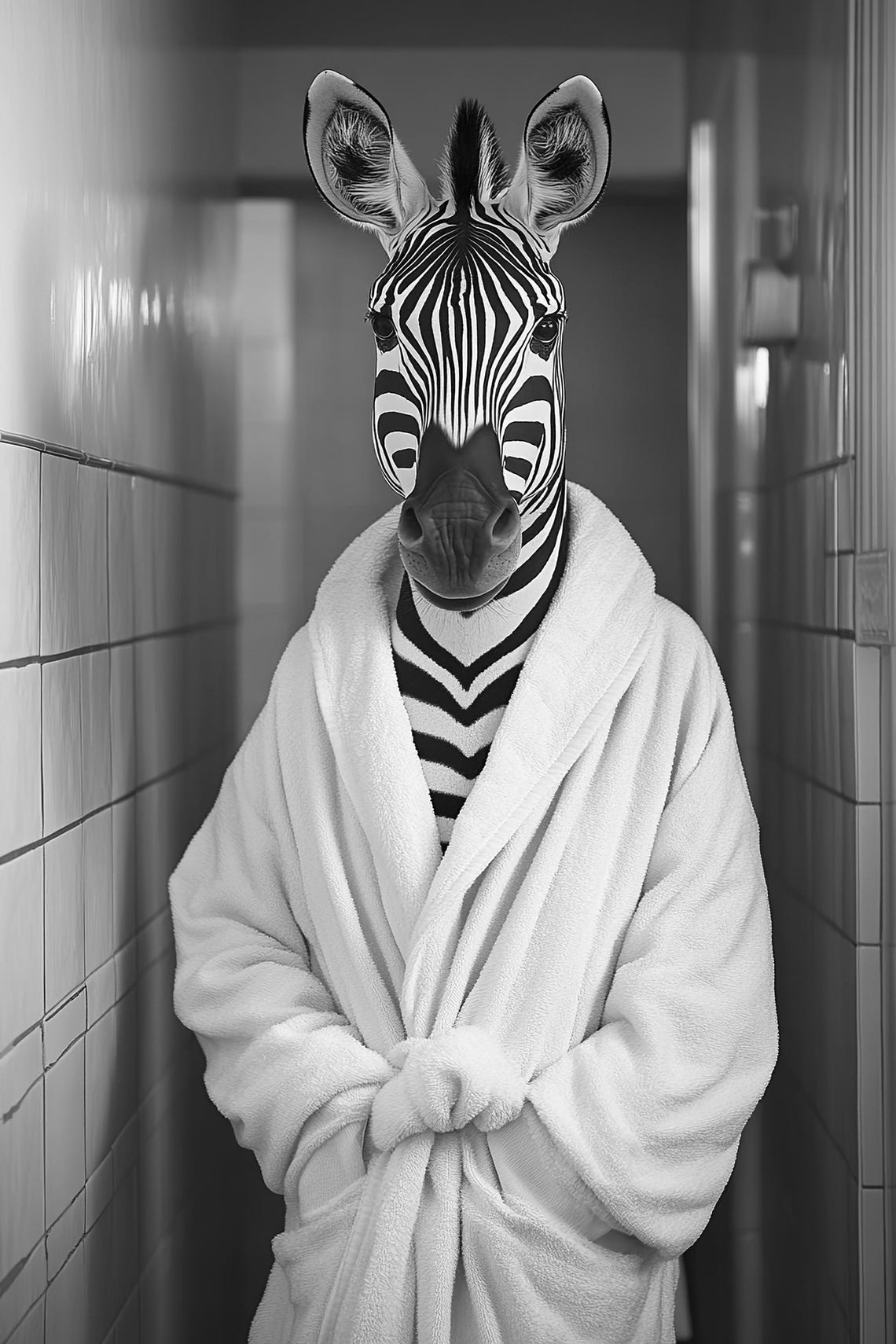 Zebra In Bathrobe Framed Black And White Bathroom Humor Animal Poster - Image 2