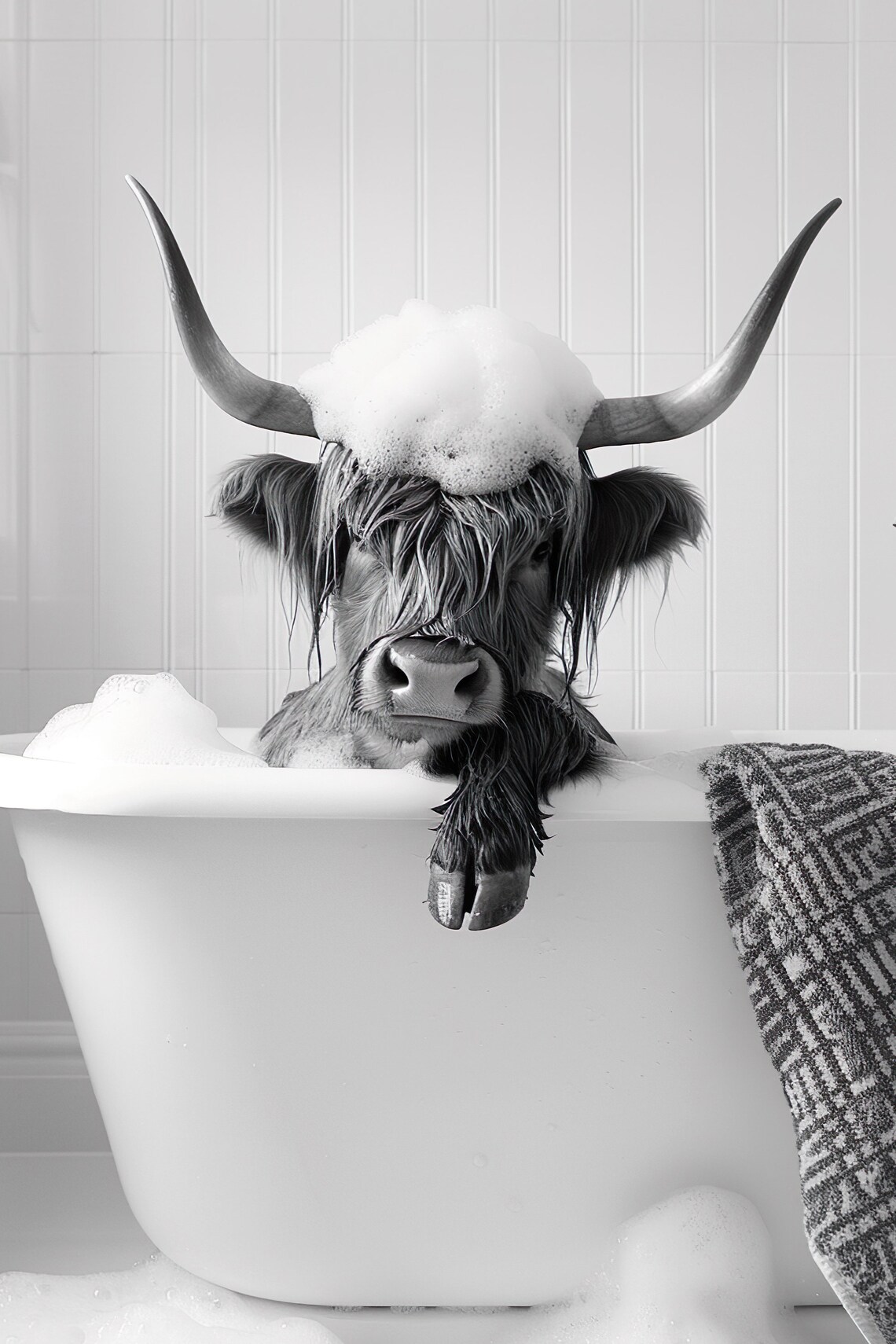Highland Cow In The Bathtub Funny Animal Art Print