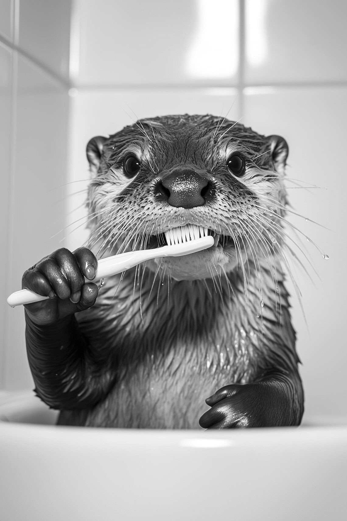 Otter Brushing Teeth Funny Bathroom Wall Art Print - Image 2