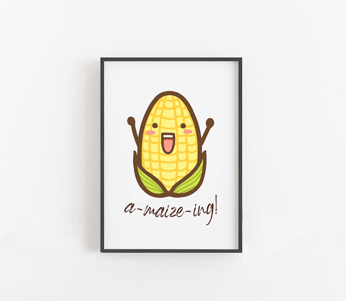 A Maize Ing Happy Corn Cartoon Cute Vegetable Pun Kitchen Poster - Image 4