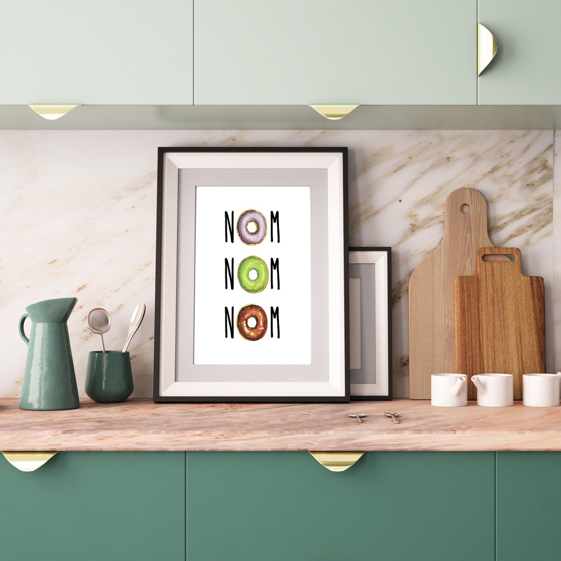 Nom Nom Nom Donut Letters Funny Kitchen Food Art Decor Poster - Image 3