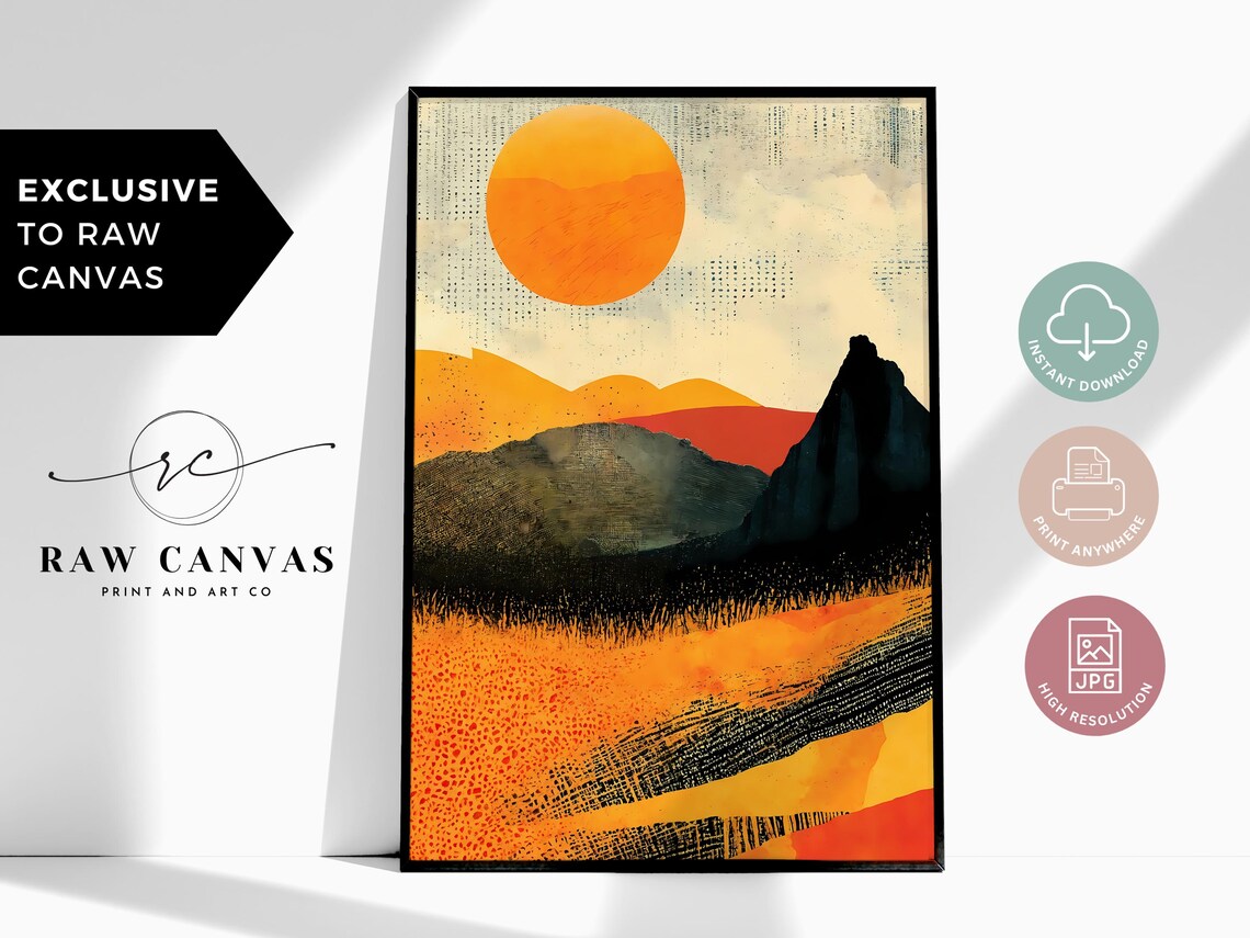 Abstract Landscape, Minimalist Geometric Sunset Art Print