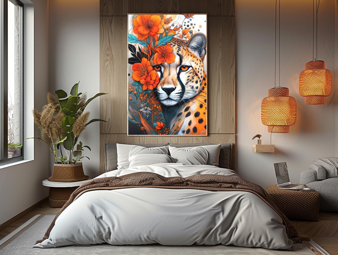 Cheetah With Flowers, Boho Floral Animal Print - Image 6