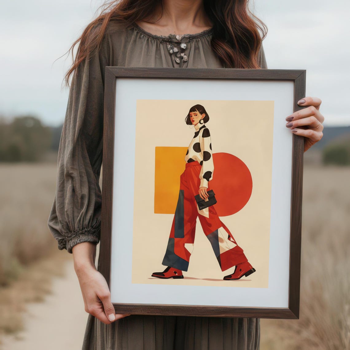 Polka Dot Patchwork Fashion Illustration, Stylish Woman - Image 5