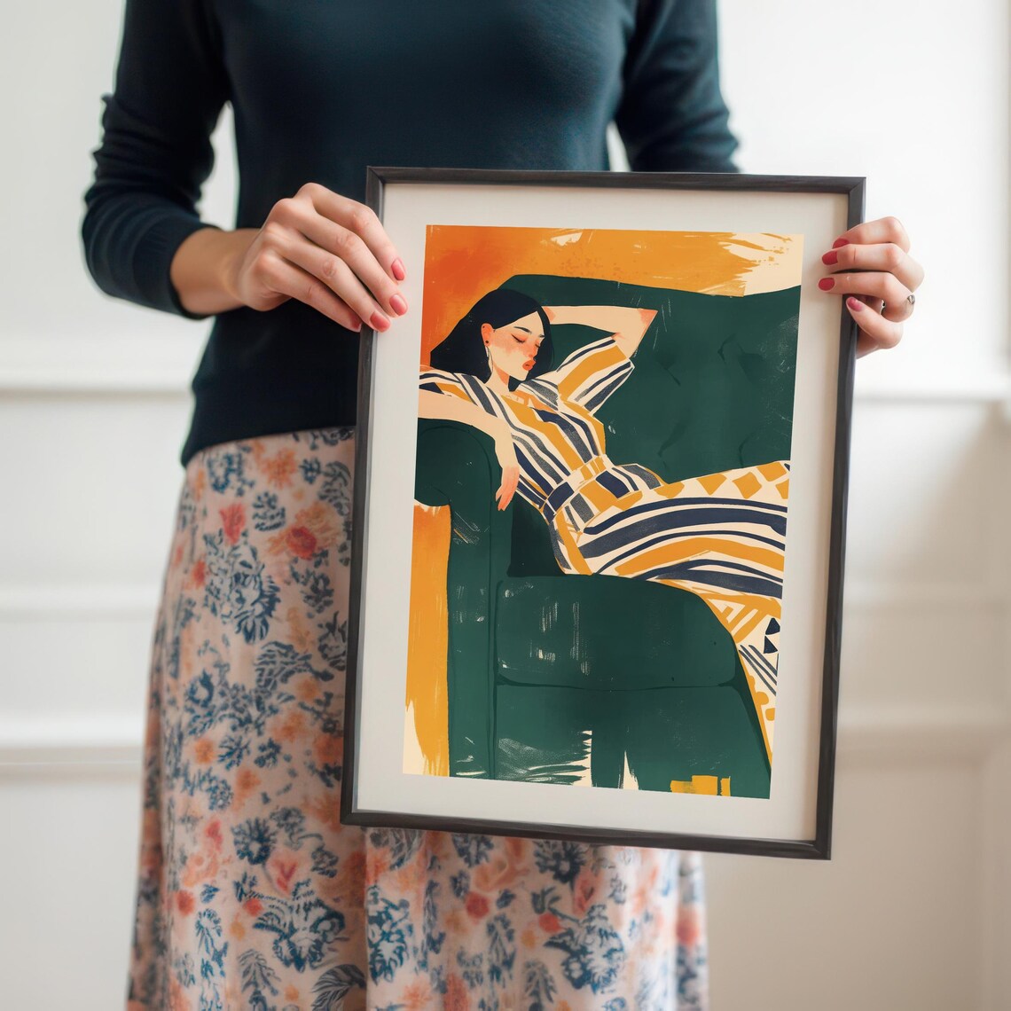 Lounging Woman - Contemporary Illustration, Living Room - Image 3