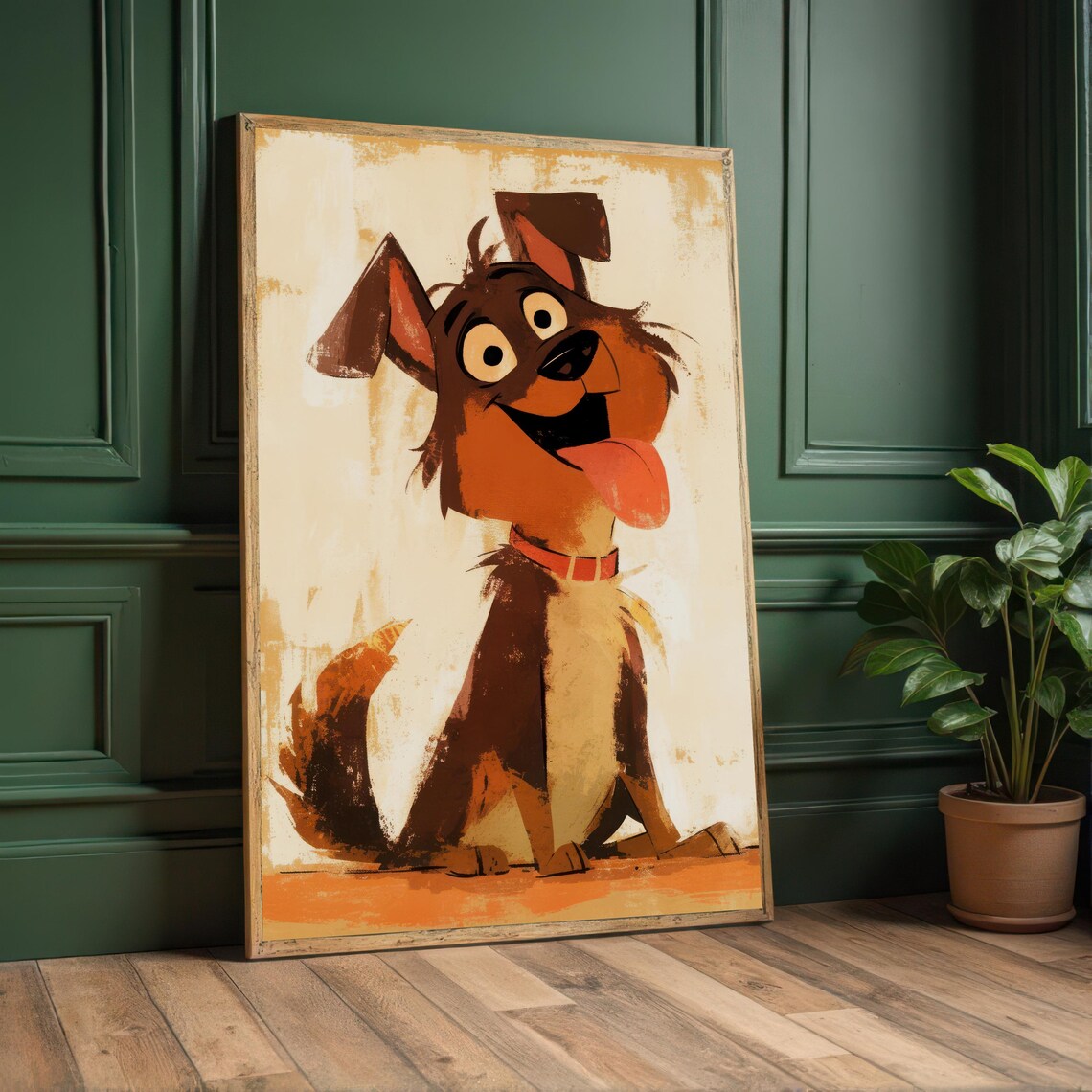 Happy Cartoon Brown Dog With Tongue Out Playful Portrait Poster