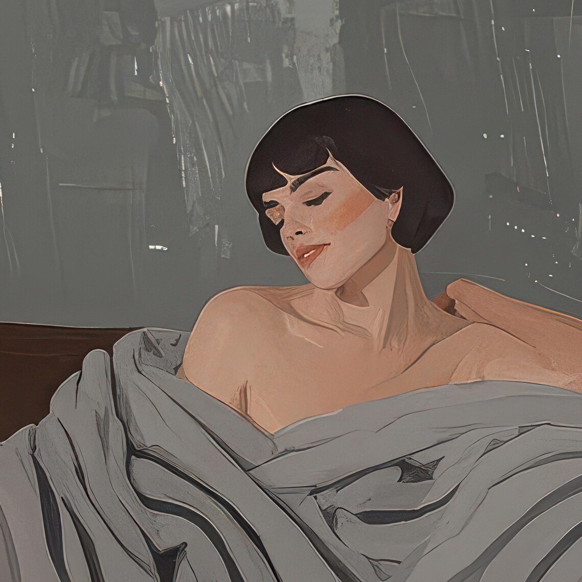 Minimalist Reclining Woman On Couch Portrait - Image 6
