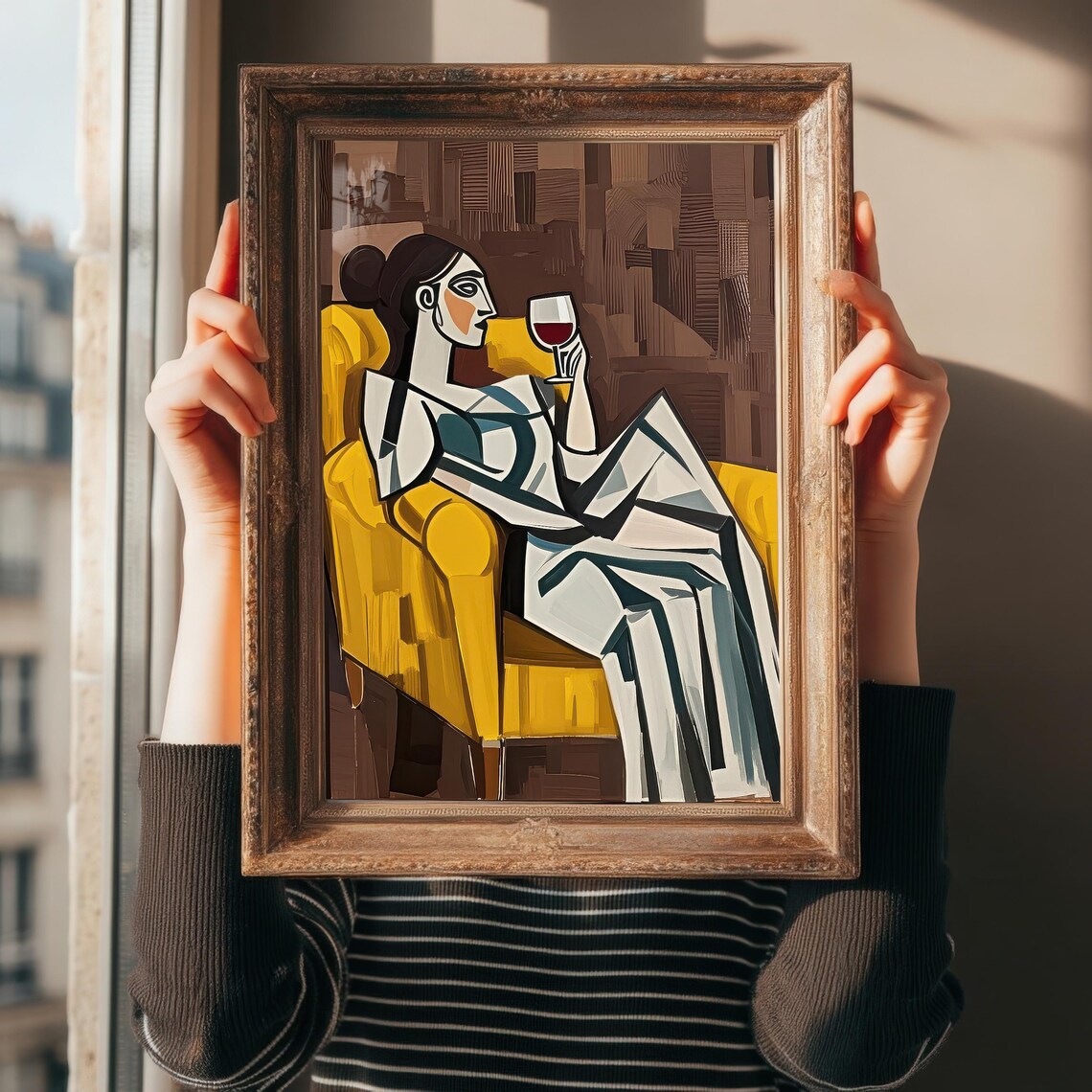 Woman on Yellow Chair, Modern Cubist Portrait - Image 2