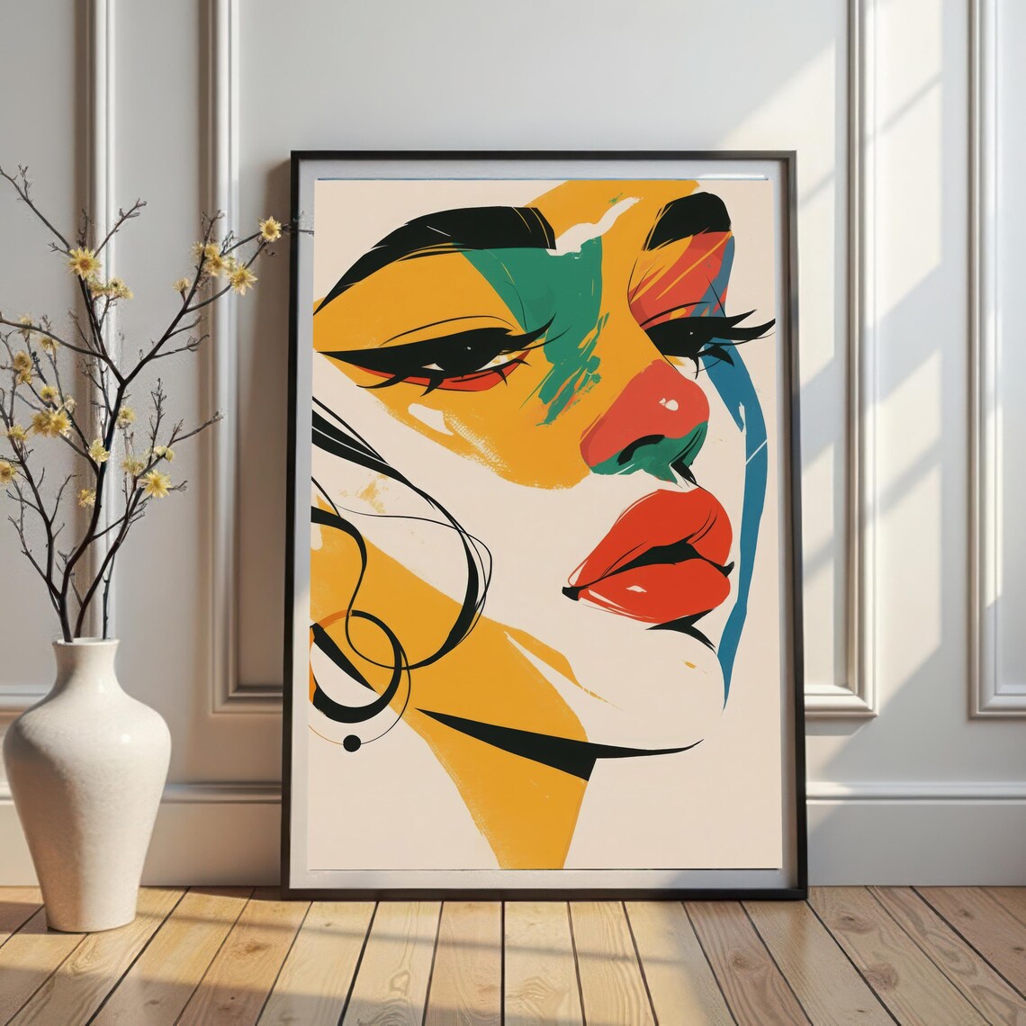 Abstract Woman Face Portrait Art Colorful Expressive Female Style Bold Painterly Wall Decor Artistic Print