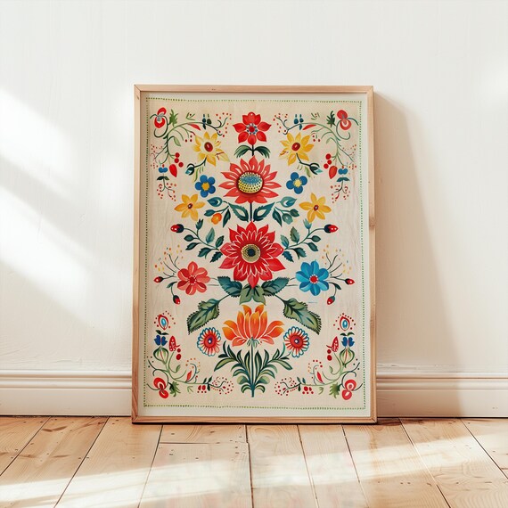 Latin Floral Art Print Vintage Botanical Artwork Folk Decor Retro Tropical Flower Mexican Home Physical