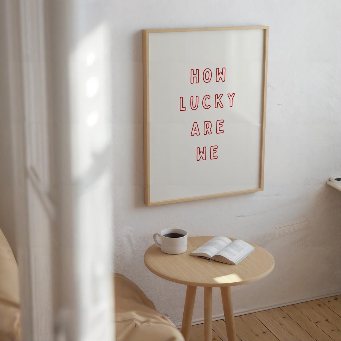 How Lucky Are We Red Outline Letters Minimalist Quote Poster - Image 2