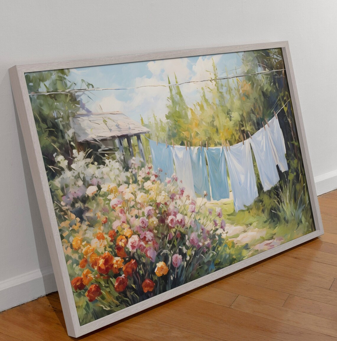 Laundry On A Line, Vintage Cottagecore Poster Print