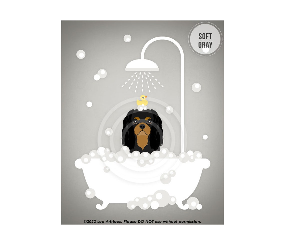 Cavalier King Charles Spaniel In Bubble Bath Cute Dog Art Poster - Image 3