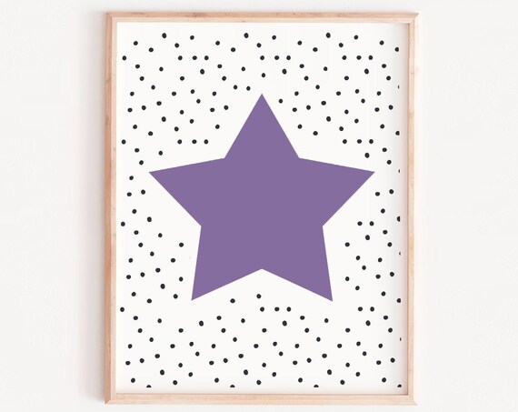 Cute Purple Star Polka Dot Minimalist Nursery Kids Room Wall Art