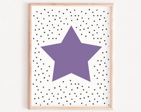 Stars Art Print Girls Painting Star Nursery Wall Celestial Decor Neutral Childrens Toddler Purple