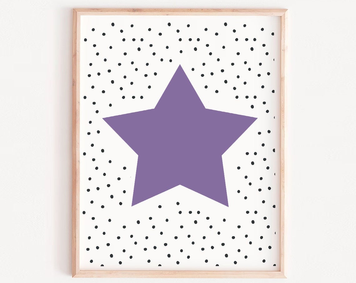 Cute Purple Star Polka Dot Minimalist Nursery Kids Room Wall Art