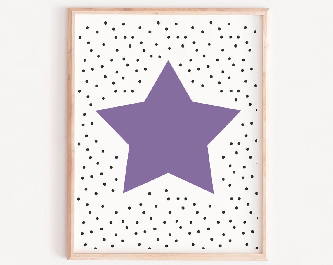Stars Art Print Girls Painting Star Nursery Wall Celestial Decor Neutral Childrens Toddler Purple