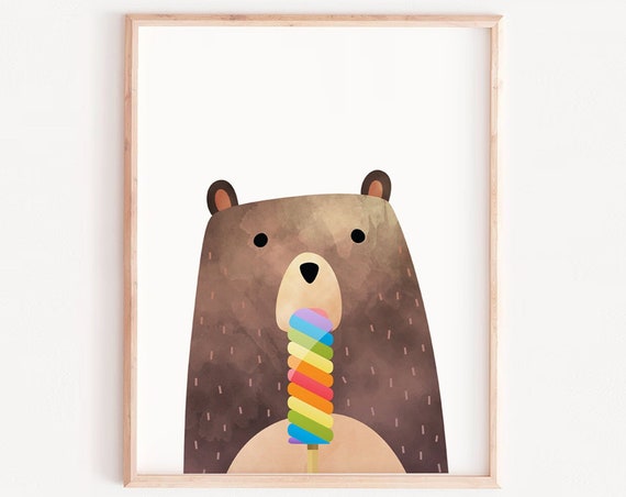 Bear Popsicle Art Print, Cute Nursery Decor