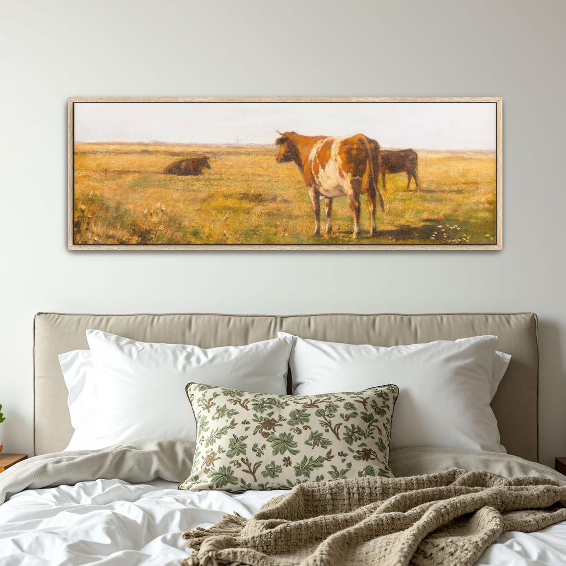 Cows Resting and Grazing in a Golden Field Under a Pale Sky Poster - Image 5