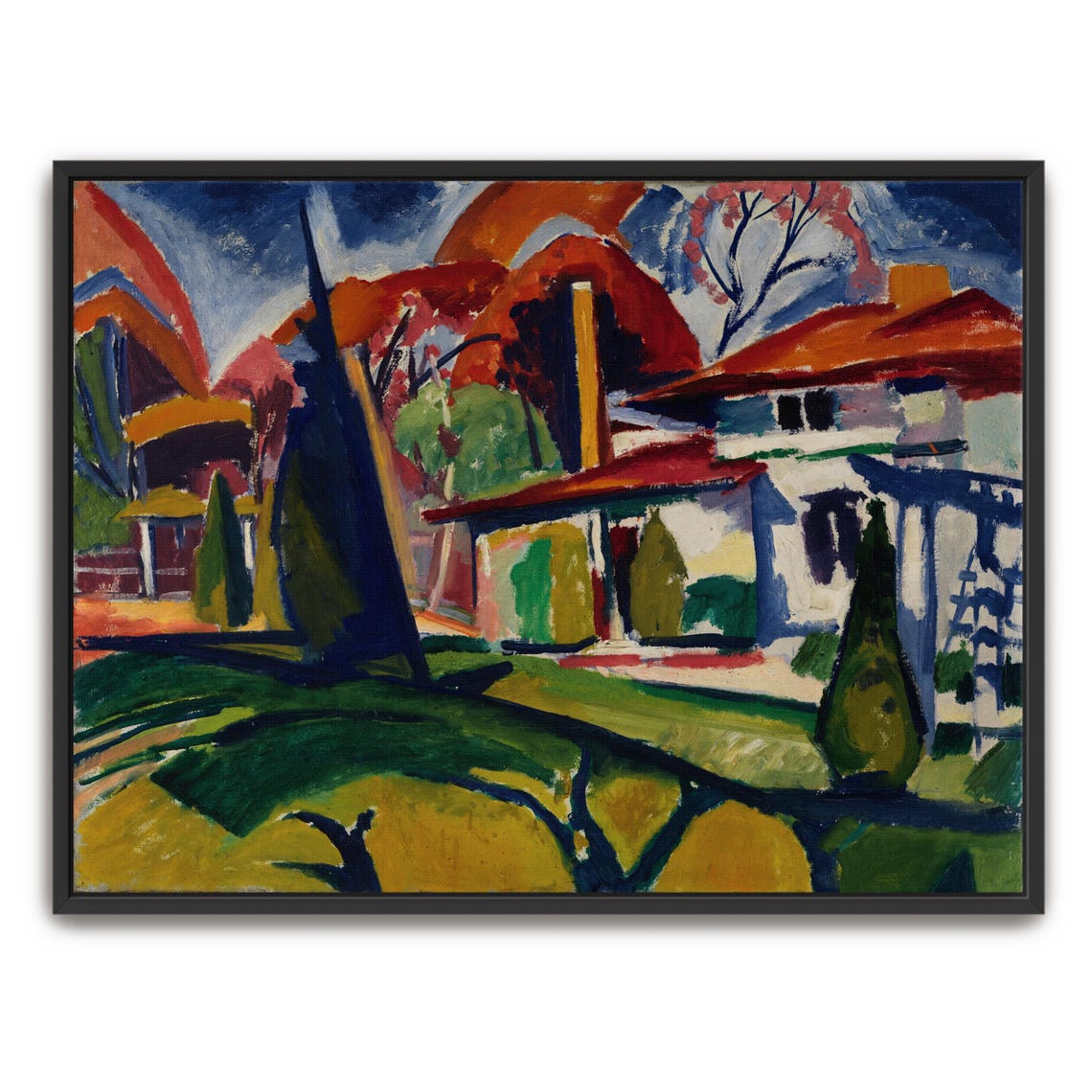 Fauvist Bold Red Roof Houses Among Green Trees Landscape Poster