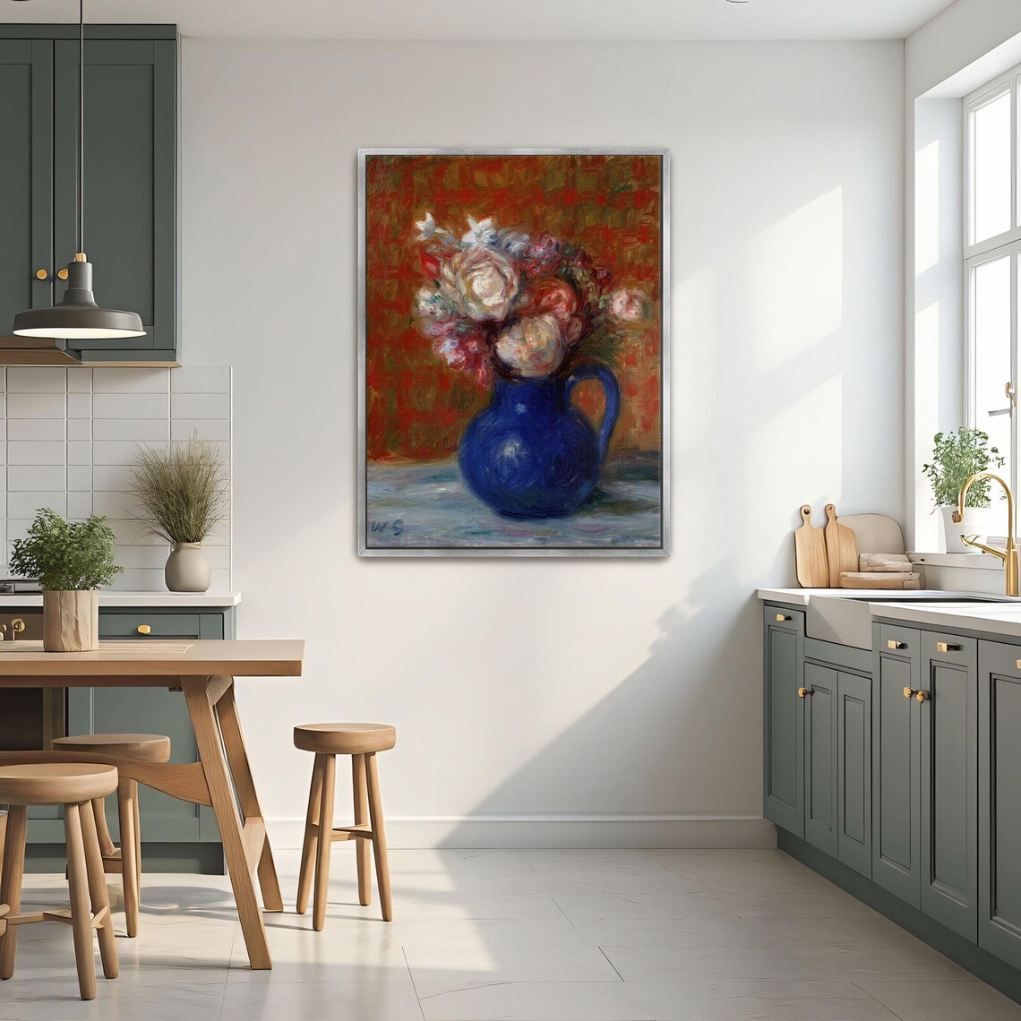 Vintage Floral Still Life Of Roses In A Cobalt Blue Vase Print - Image 2