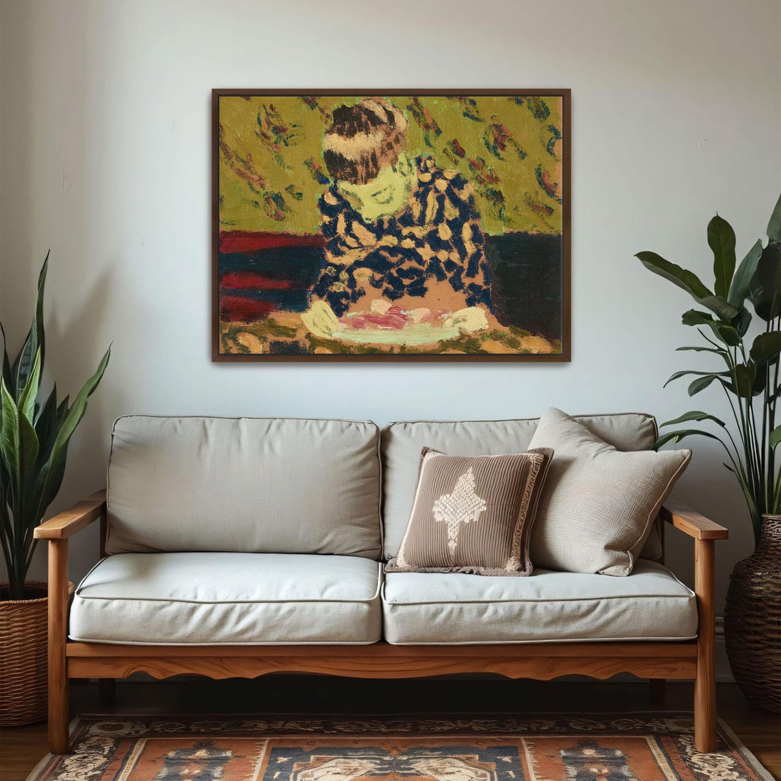 Woman in Patterned Robe at Table Impressionist Portrait Poster - Image 2