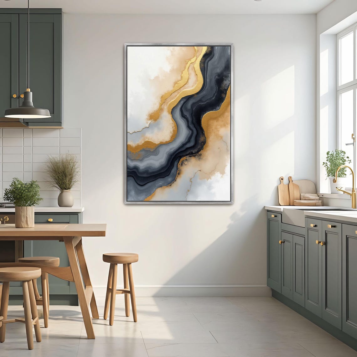 Black Grey And Gold Vertical Marble Swirl Abstract Modern Poster - Image 2