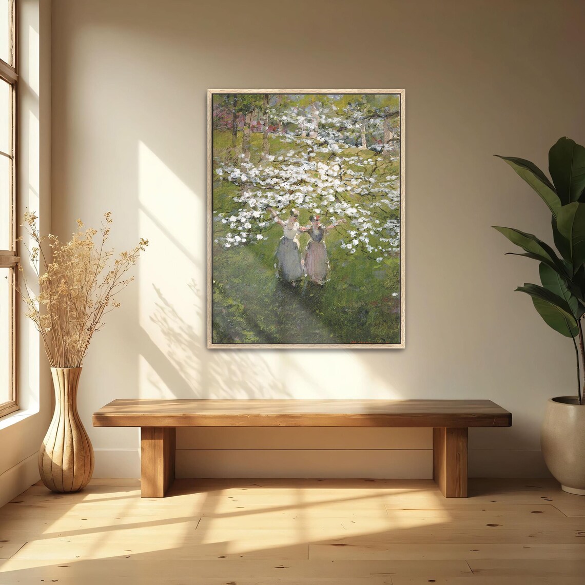 Two Women in a Blooming White Orchard Impressionist Art Poster - Image 5