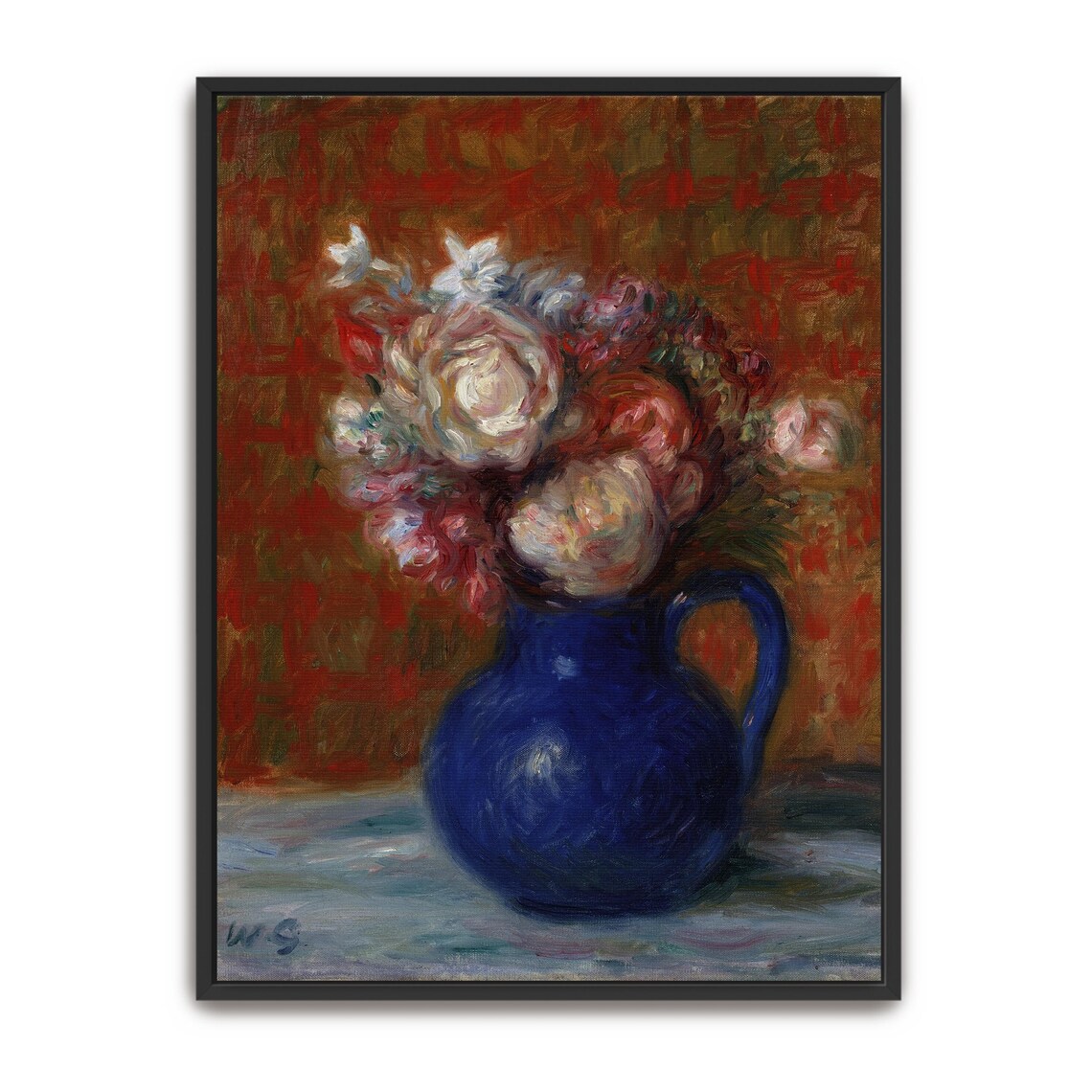 Vintage Floral Still Life Of Roses In A Cobalt Blue Vase Print