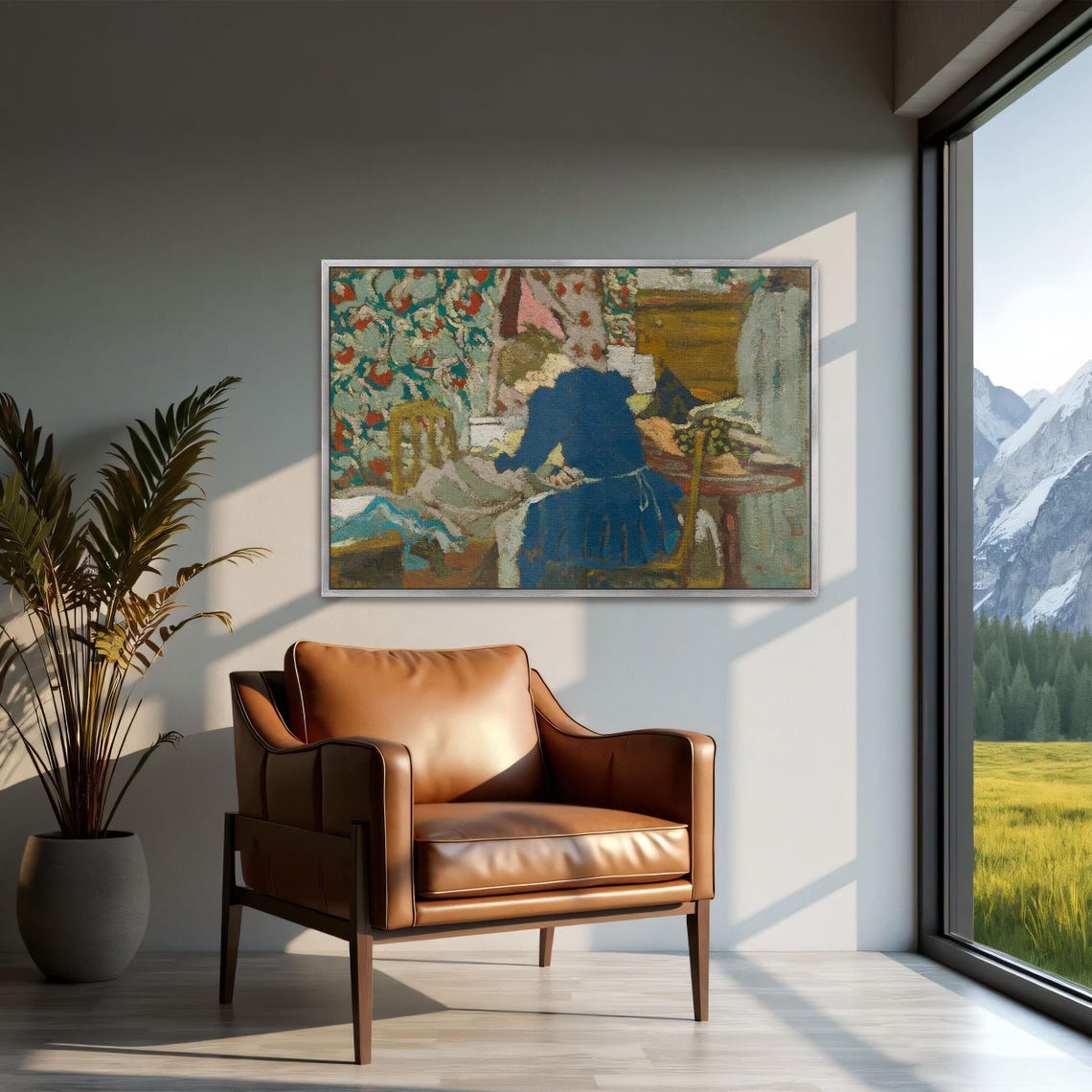 Woman in Blue Dress Interior Vintage Impressionist Art Poster