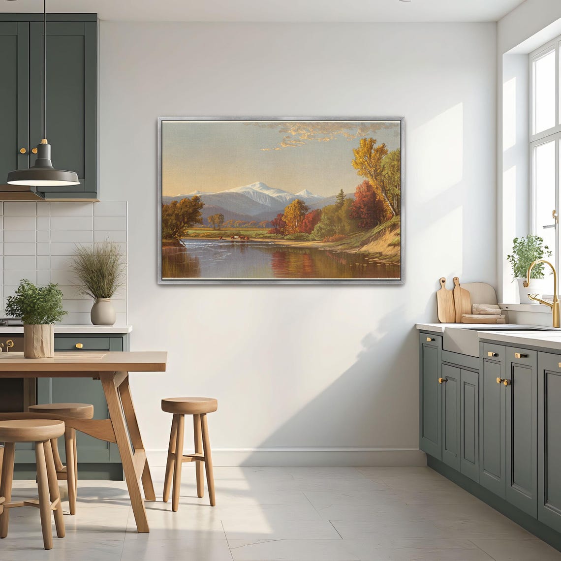 Snow Capped Autumn Mountains Reflected In A Peaceful River Poster - Image 2