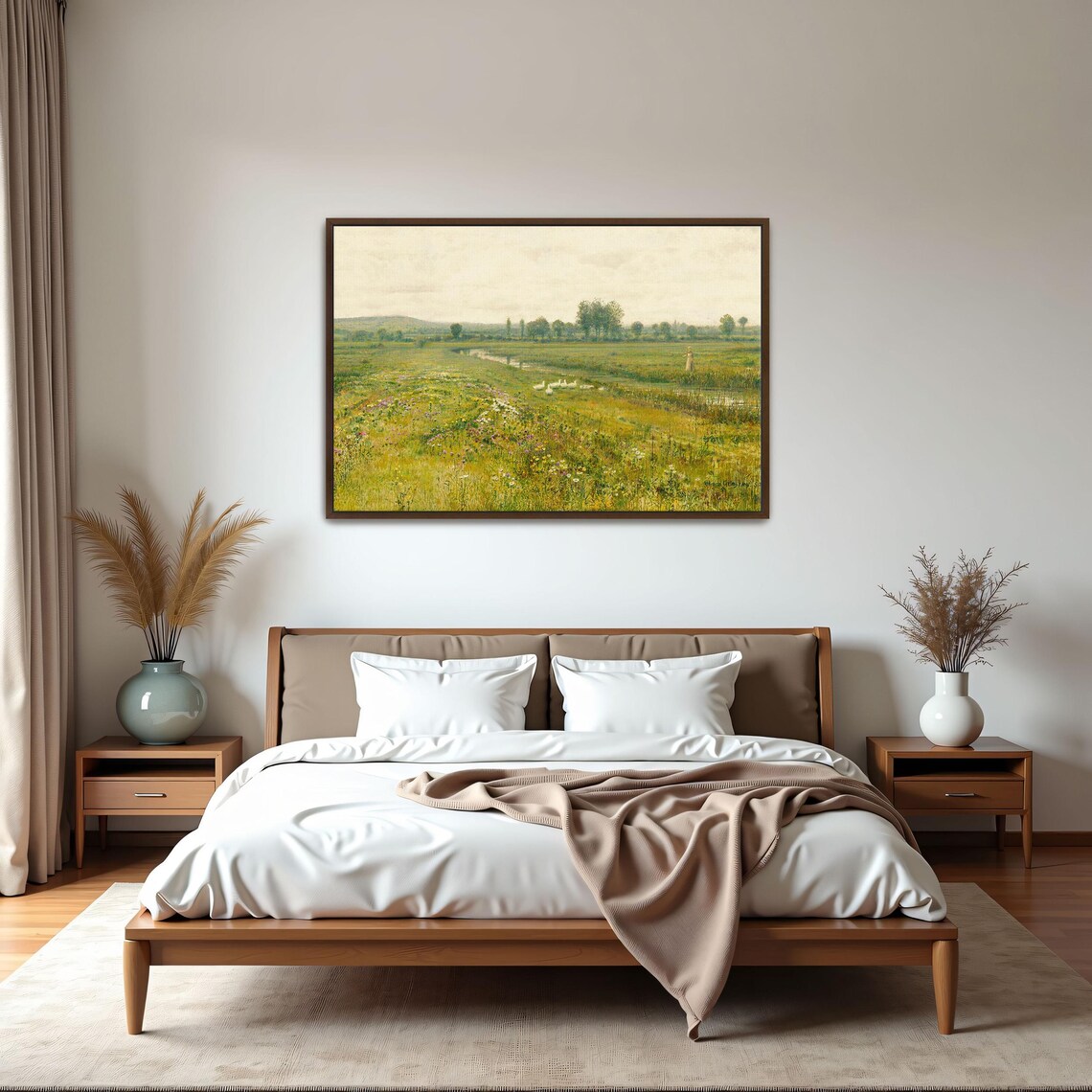 Tranquil Meadow With Geese Wildflowers And A Winding Stream Poster - Image 5