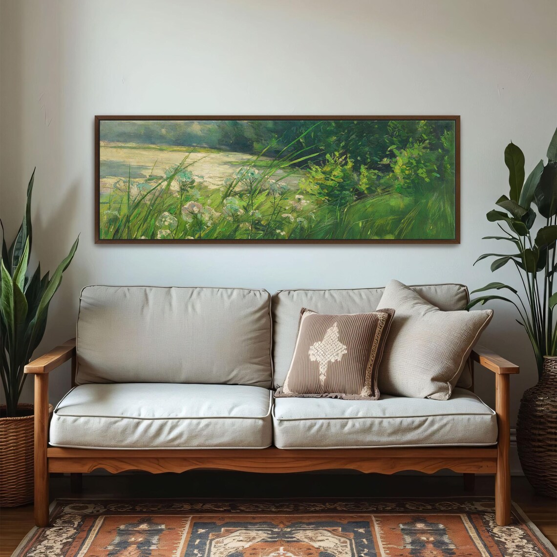 Sunlit Meadow With White Wildflowers at the Edge of a Calm Lake Poster