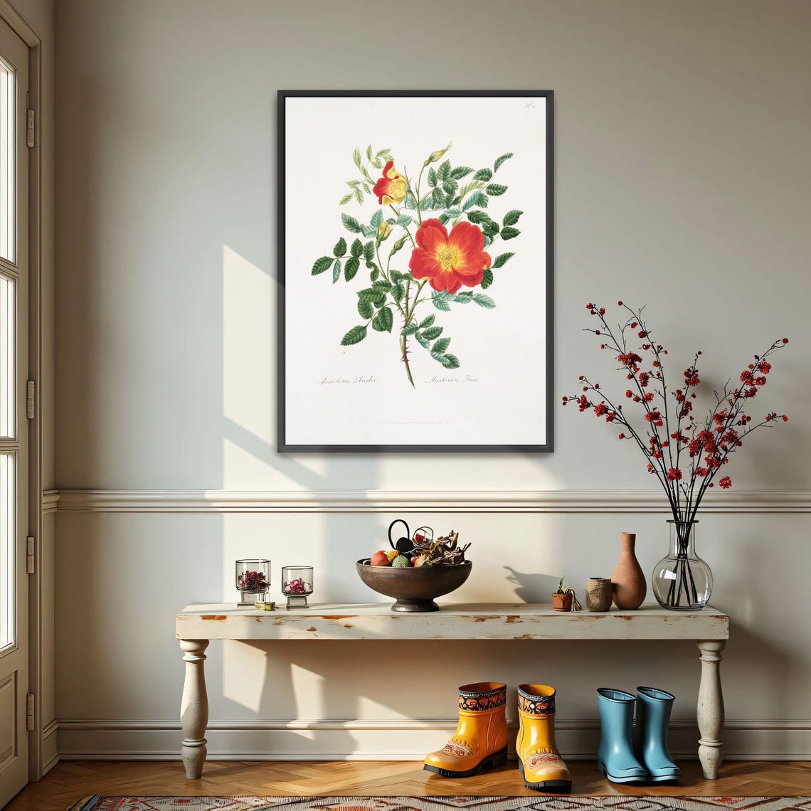 Austrian Rose Red Bloom Vintage Botanical Illustration Art Poster - Image 4