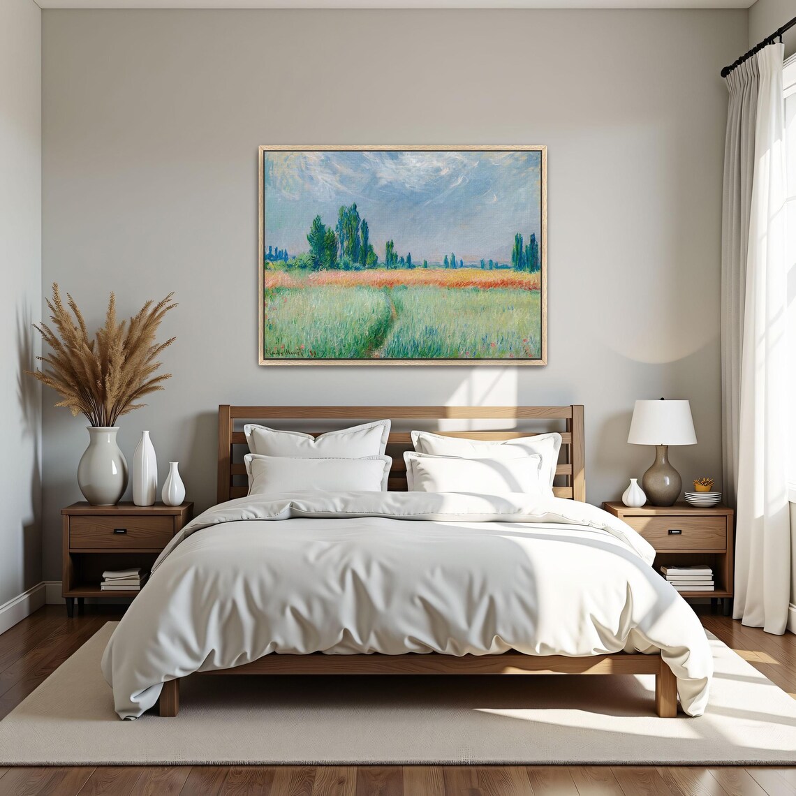 Claude Monet Framed Wall Art A Field Of Green Grass With Trees In The Background Landscape Print Green And Blue Entryway Decor - Image 4