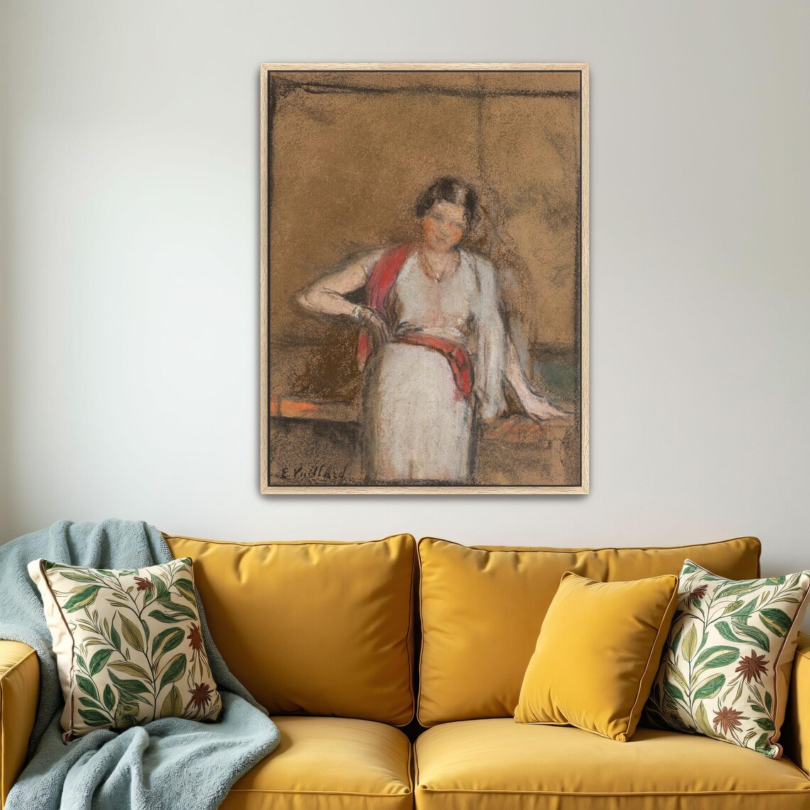 Standing Woman In White Dress With A Flowing Red Shawl Sketch Poster - Image 4