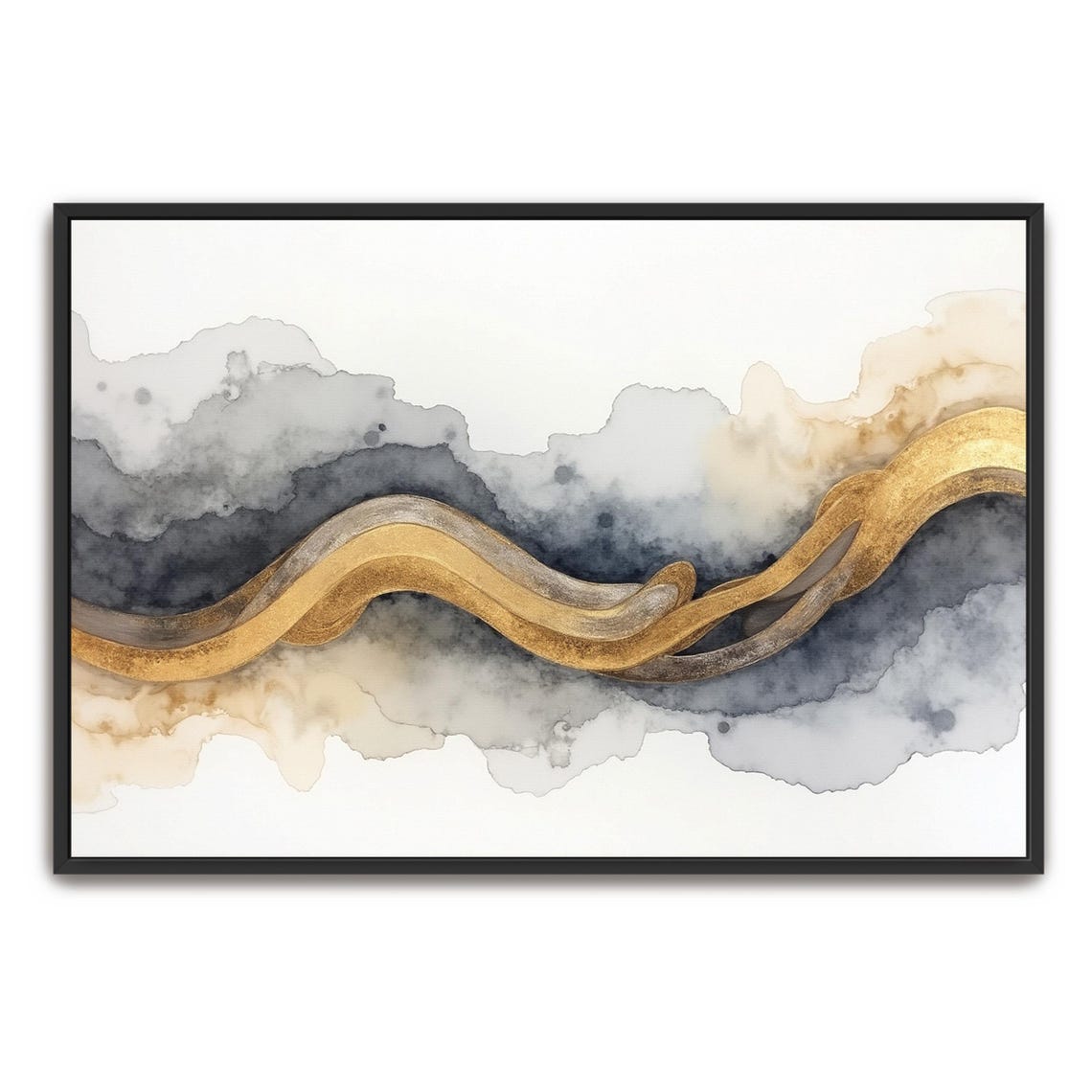 Intertwined Gold And Silver Ribbons On Deep Indigo Abstract Poster