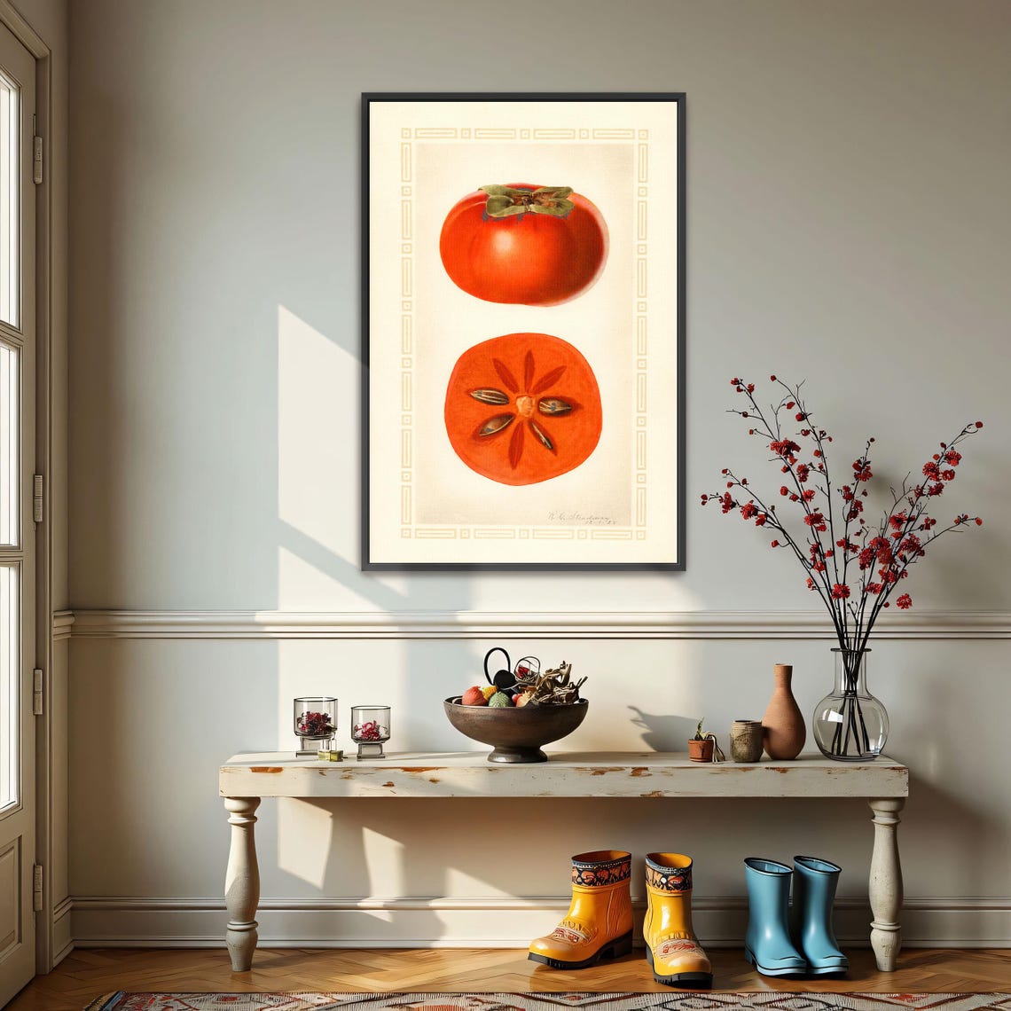 Two Persimmons Botanical Vintage Fruit Still Life Illustration Poster - Image 3