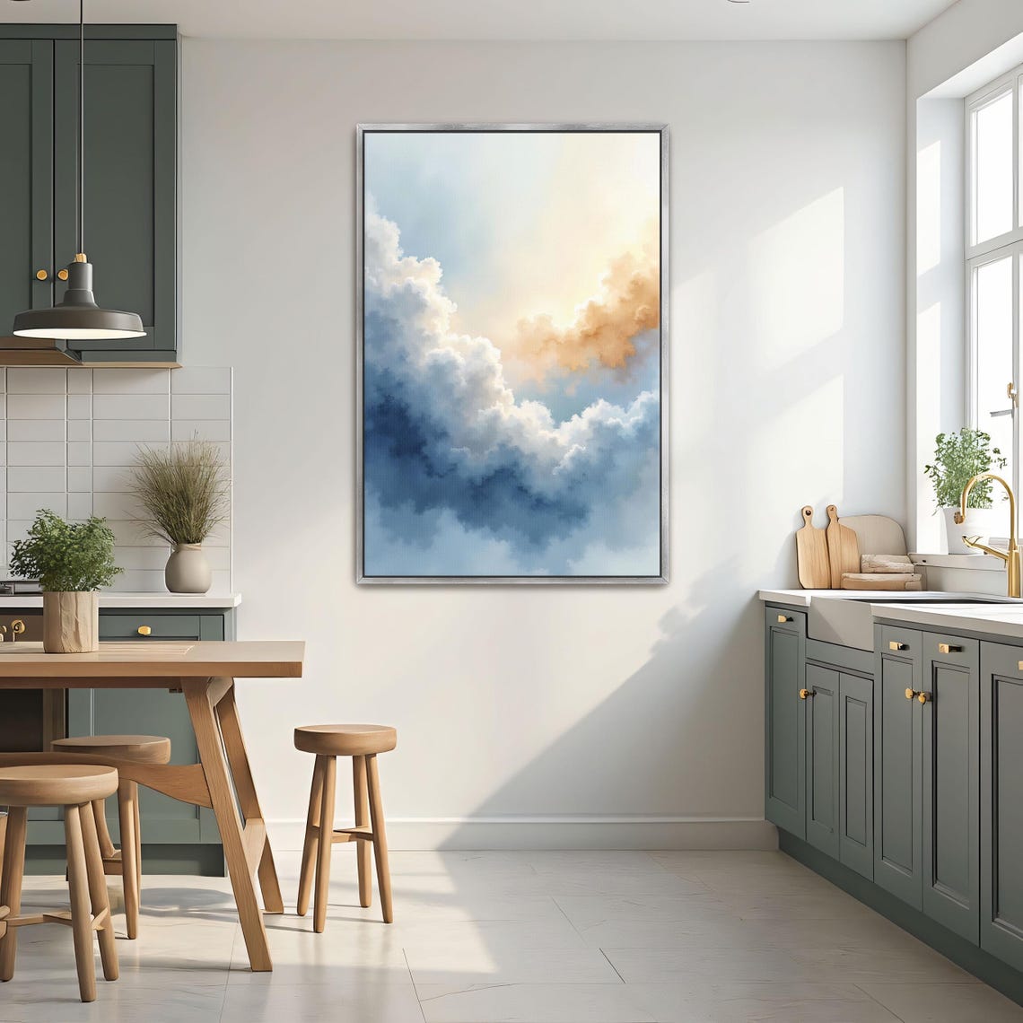 Abstract Watercolor Cloudscape in Soft Blue and Cream Poster - Image 2