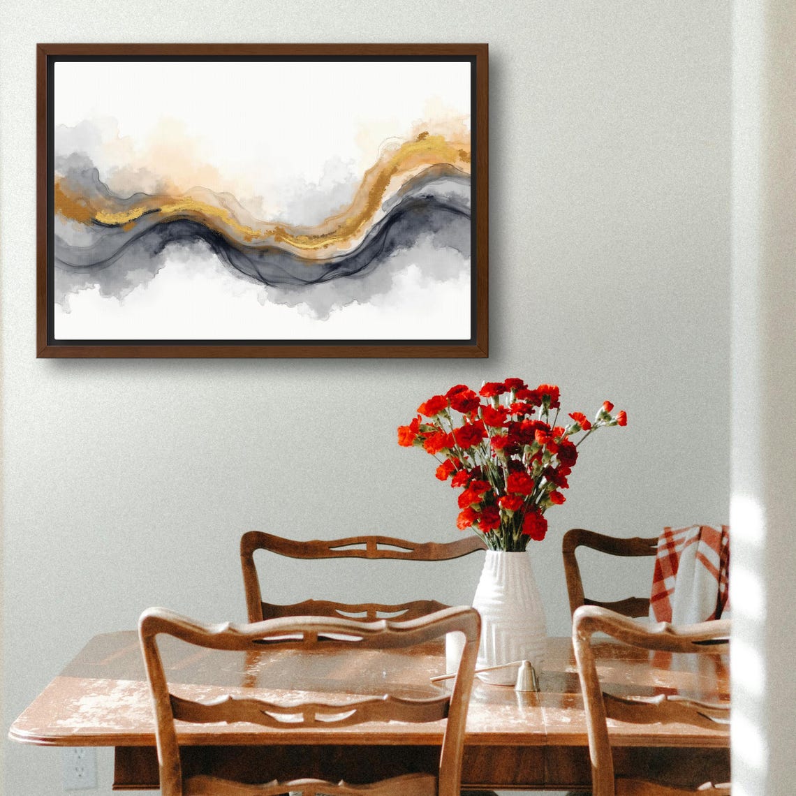Looping Gold Glitter Arc Over Indigo Grey Watercolor Wash Poster - Image 3