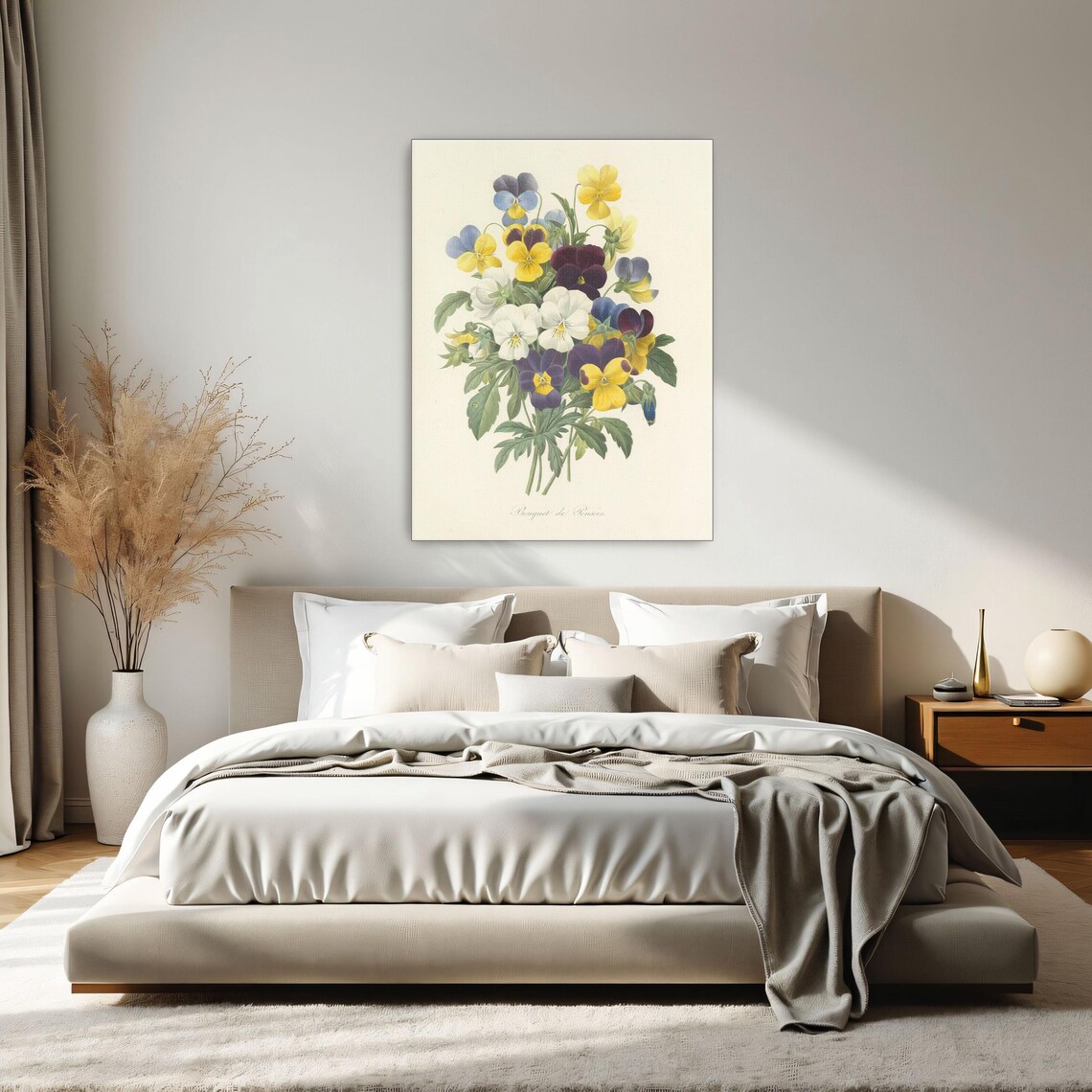 Vintage Pansy Bouquet Botanical Illustration Purple Yellow Poster - Image 2