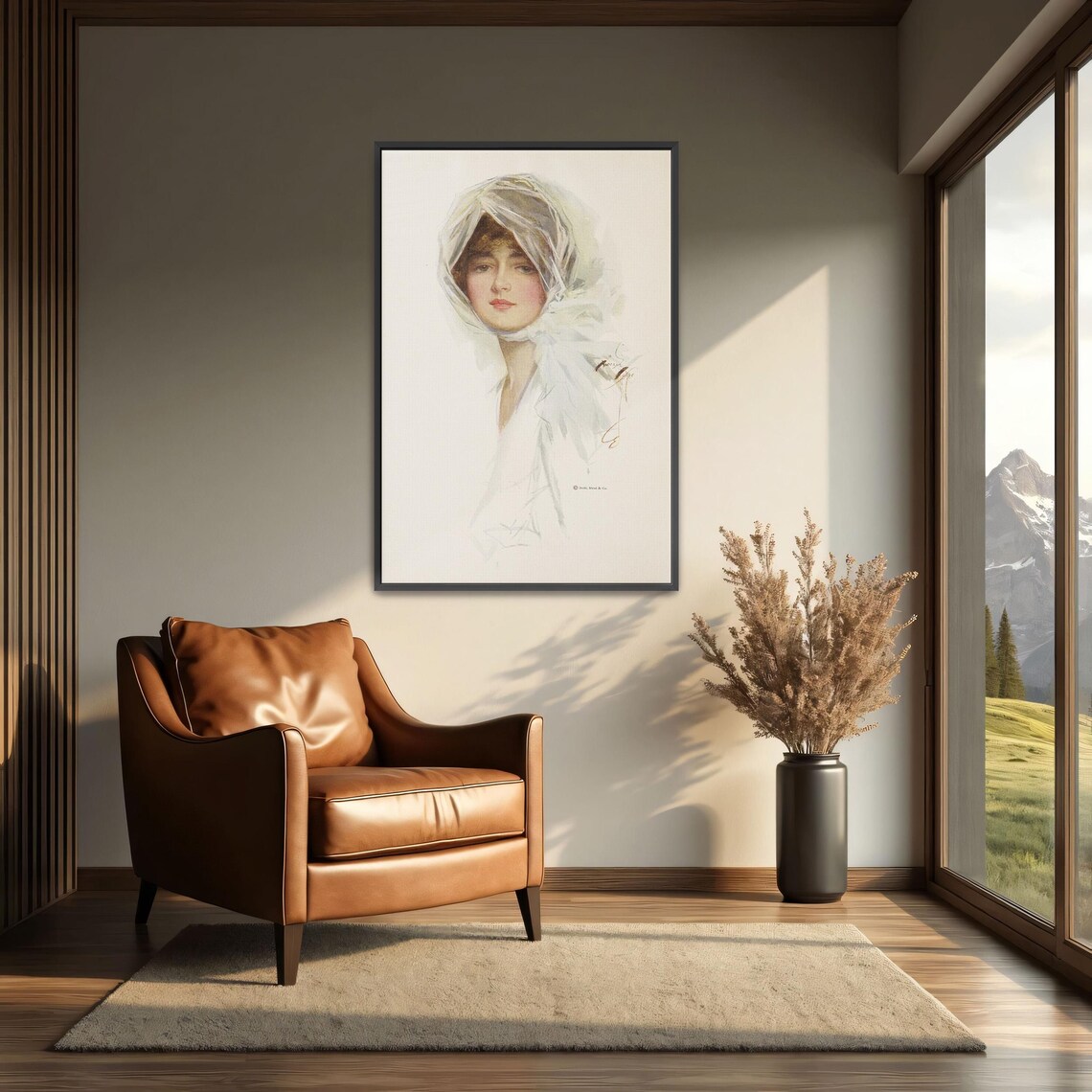 Woman in a White Veil Vintage Early 1900s Portrait Illustration Poster - Image 3